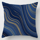 Blue geometric marble throw pillows for living room decor by Decorbites