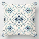 Blue geometric marble throw pillows for living room decor by Decorbites