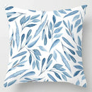 Blue geometric marble throw pillows for living room decor by Decorbites