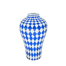 GobekUsa Blue Geometric Quilted Ceramic Vase - Polka Dots Pattern - Home Decor Craft