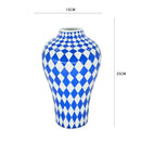 GobekUsa Blue Geometric Quilted Ceramic Vase - Polka Dots Pattern - Home Decor Craft