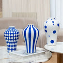 GobekUsa Blue Geometric Quilted Ceramic Vase - Polka Dots Pattern - Home Decor Craft
