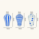 GobekUsa Blue Geometric Quilted Ceramic Vase - Polka Dots Pattern - Home Decor Craft