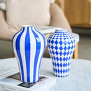 GobekUsa Blue Geometric Quilted Ceramic Vase - Polka Dots Pattern - Home Decor Craft