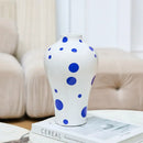 GobekUsa Blue Geometric Quilted Ceramic Vase - Polka Dots Pattern - Home Decor Craft