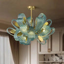 GobekUsa Blue Glass Flower Ceiling Chandelier Copper Hanging Lamps