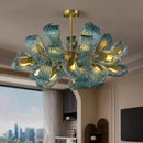 GobekUsa Blue Glass Flower Ceiling Chandelier Copper Hanging Lamps