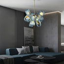 GobekUsa Blue Glass Flower Ceiling Chandelier Copper Hanging Lamps