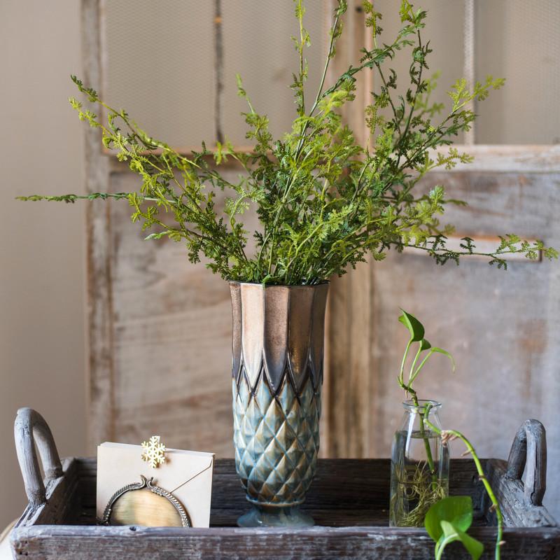 Blue Gold Grid Pattern Glazed Ceramic Vase Collection