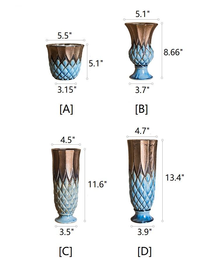 Blue Gold Grid Pattern Glazed Ceramic Vase Collection