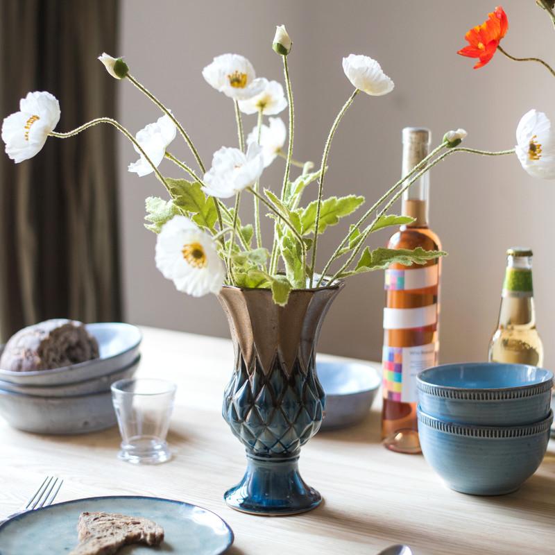 Blue Gold Grid Pattern Glazed Ceramic Vase Collection