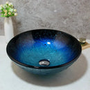 GobekUsa Blue Tempered Glass Basin Sink Set with Faucet for Bathroom Counter Top