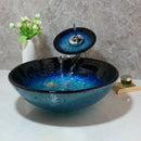 GobekUsa Blue Tempered Glass Basin Sink Set with Faucet for Bathroom Counter Top
