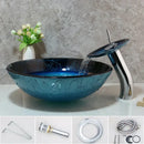 GobekUsa Blue Tempered Glass Basin Sink Set with Faucet for Bathroom Counter Top