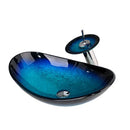 GobekUsa Blue Tempered Glass Basin Sink Set with Faucet for Bathroom Counter Top