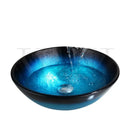 GobekUsa Blue Tempered Glass Basin Sink Set with Faucet for Bathroom Counter Top