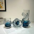 GobekUsa Blue Gradient Wavy Glass Vase for Floral Arrangements and Room Decor