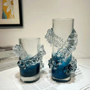 GobekUsa Blue Gradient Wavy Glass Vase for Floral Arrangements and Room Decor