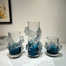 GobekUsa Blue Gradient Wavy Glass Vase for Floral Arrangements and Room Decor