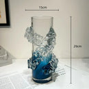 GobekUsa Blue Gradient Wavy Glass Vase for Floral Arrangements and Room Decor