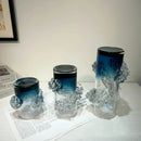 GobekUsa Blue Gradient Wavy Glass Vase for Floral Arrangements and Room Decor
