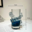 GobekUsa Blue Gradient Wavy Glass Vase for Floral Arrangements and Room Decor