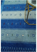 Blue, Gray and Silver Stripes design Hand loom Tribal Gabbeh Traditional 4.6x7 Wool Area Rug by The Rug Decor