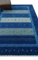 Blue, Gray and Silver Stripes design Hand loom Tribal Gabbeh Traditional 4.6x7 Wool Area Rug by The Rug Decor