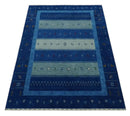 Blue, Gray and Silver Stripes design Hand loom Tribal Gabbeh Traditional 4.6x7 Wool Area Rug by The Rug Decor