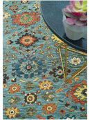 Blue, Green And Rust Traditional Turkish knot fine Hand knotted Wool Area Rug