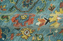 Blue, Green And Rust Traditional Turkish knot fine Hand knotted Wool Area Rug