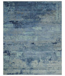 Blue, Ivory and Aqua Modern abstract Hand Knotted 8x10 wool and Bamboo Silk area Rug by The Rug Decor