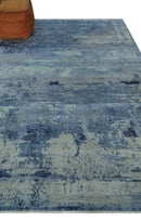 Blue, Ivory and Aqua Modern abstract Hand Knotted 8x10 wool and Bamboo Silk area Rug by The Rug Decor