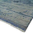 Blue, Ivory and Aqua Modern abstract Hand Knotted 8x10 wool and Bamboo Silk area Rug by The Rug Decor