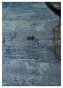 Blue, Ivory and Aqua Modern abstract Hand Knotted 8x10 wool and Bamboo Silk area Rug by The Rug Decor