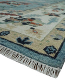 Blue, Ivory and Beige 8x10 and 9x12 Hand knotted Traditional Oushak Wool Area Rug by The Rug Decor