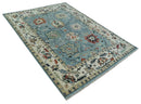 Blue, Ivory and Beige 8x10 and 9x12 Hand knotted Traditional Oushak Wool Area Rug by The Rug Decor