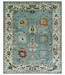 Blue, Ivory and Beige 8x10 and 9x12 Hand knotted Traditional Oushak Wool Area Rug by The Rug Decor