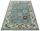 Blue, Ivory and Beige 8x10 and 9x12 Hand knotted Traditional Oushak Wool Area Rug by The Rug Decor