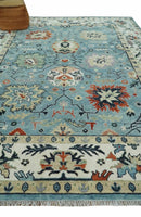 Blue, Ivory and Beige 8x10 and 9x12 Hand knotted Traditional Oushak Wool Area Rug by The Rug Decor