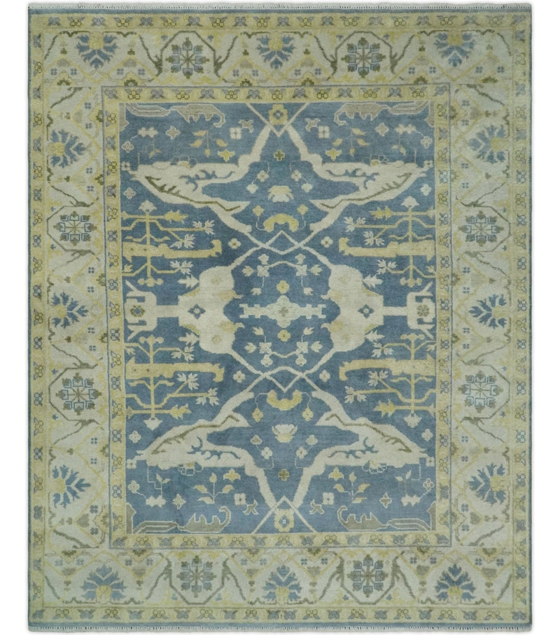 Blue, Ivory and Beige Hand Knotted 8x10 Oriental Oushak  Wool Area Rug | TRDCP1176810