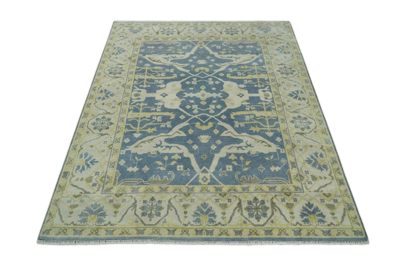 Blue, Ivory and Beige Hand Knotted 8x10 Oriental Oushak  Wool Area Rug | TRDCP1176810