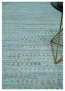 Blue, Ivory and Brown Hand carved Texture Hand Knotted 9x12 Wool Area Rug by The Rug Decor