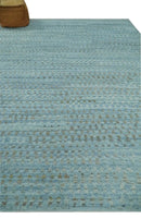 Blue, Ivory and Brown Hand carved Texture Hand Knotted 9x12 Wool Area Rug by The Rug Decor