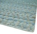 Blue, Ivory and Brown Hand carved Texture Hand Knotted 9x12 Wool Area Rug by The Rug Decor