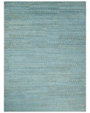 Blue, Ivory and Brown Hand carved Texture Hand Knotted 9x12 Wool Area Rug by The Rug Decor