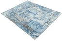 Blue, Silver and Brown Hand knotted Abstract wool and Silk Blended 8x10 Area Rug
