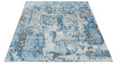 Blue, Silver and Brown Hand knotted Abstract wool and Silk Blended 8x10 Area Rug