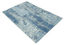 Blue, Ivory and Gray Modern Abstract 6x9 Hand Loomed Blended wool and Art silk Area Rug