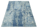 Blue, Ivory and Gray Modern Abstract 6x9 Hand Loomed Blended wool and Art silk Area Rug